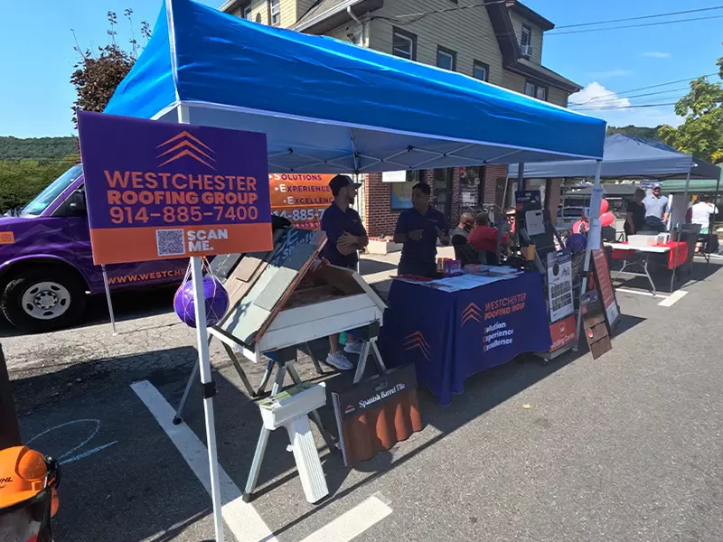 Westchester Roofing outdoor booth at event